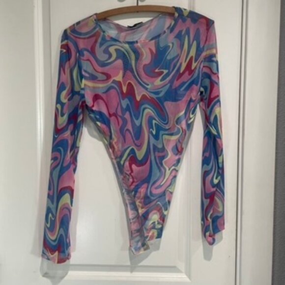 Piece of Art Mesh Bodysuit long sleeve with deep side cuts Size L - Picture 1 of 6